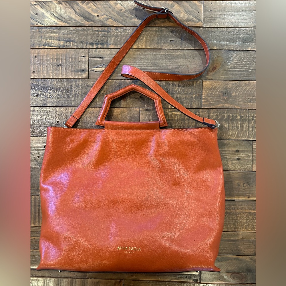 Anna Paola Made in Italy Large Orange Leather Tote Like New Condition